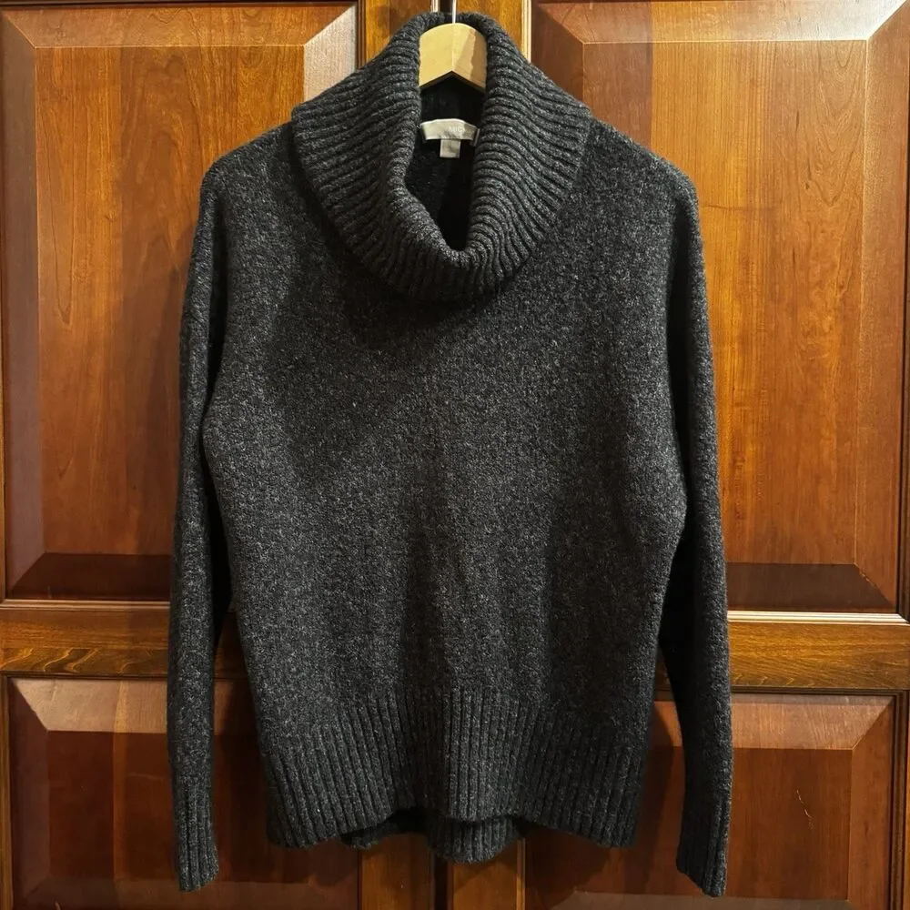 Michael Kors Wool Blend Dark Gray Cowl Neck Sweater Elliptical Hem Medium